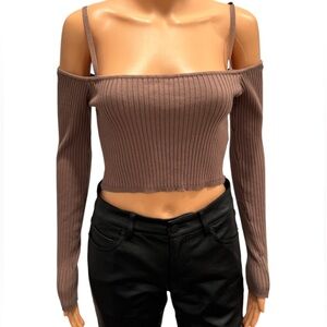 ZARA Off Shoulder Crop Top  Ribbed Sexy Stretchy Long Sleeve NWT Size Large